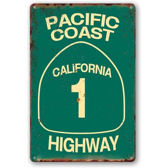 Vintage Metal Tin Sign Pacific Coast Highway Signs California Deco - Picture 1 of 8